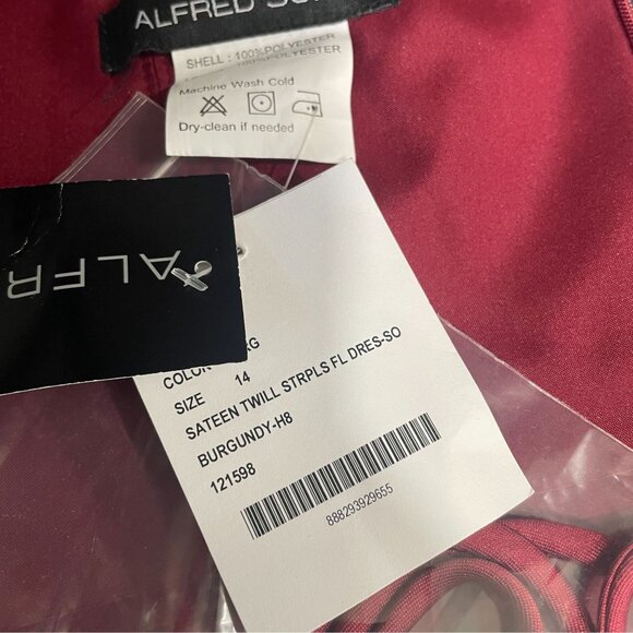 Alfred Sung Burgundy Strapless Satin Dress Size 14 Formal Gown Wedding NWT - Picture 3 of 10